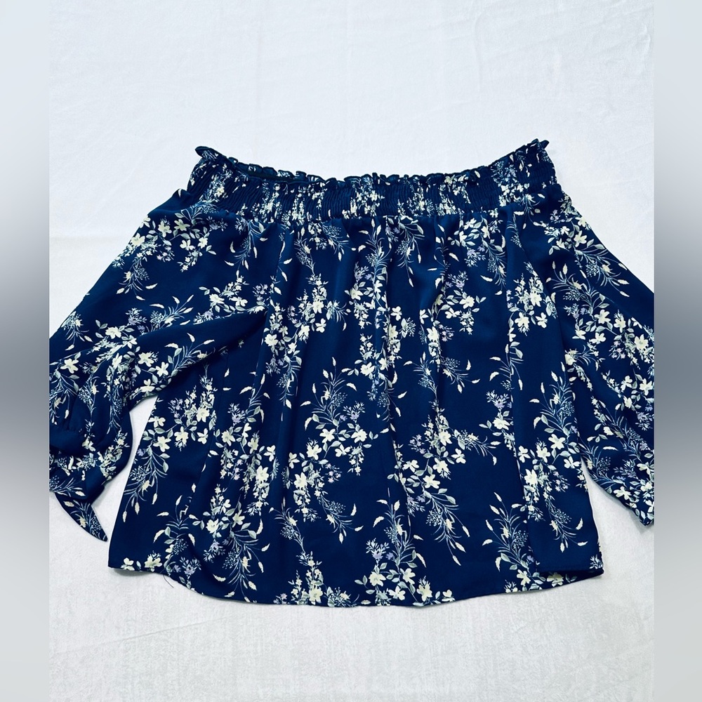 Lily White Blouse Mid Length Sleeve Blue Floral Womens Size‎ Large